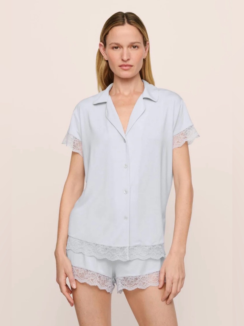 Eberjey Malou TENCEL Modal Shortie Short PJ Set Size Large Lace Pajama